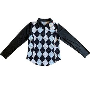 Gradual‎ UPF50+ UV BLOCK Womens Argyle Long Sleeve 1/4 Zip Golf Polo Shirt Med